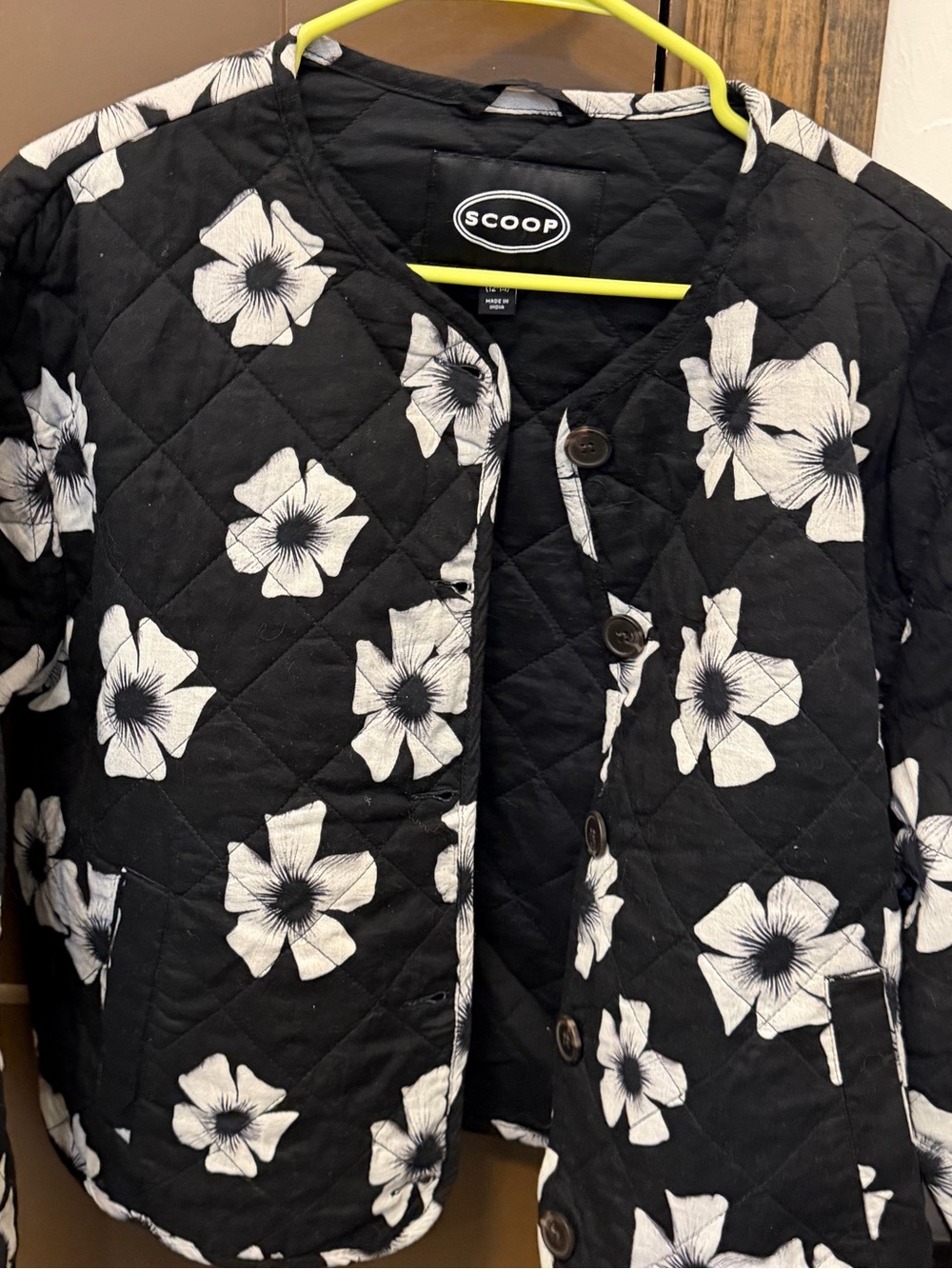 Scoop Black Quilted Jacket with White Floral Print